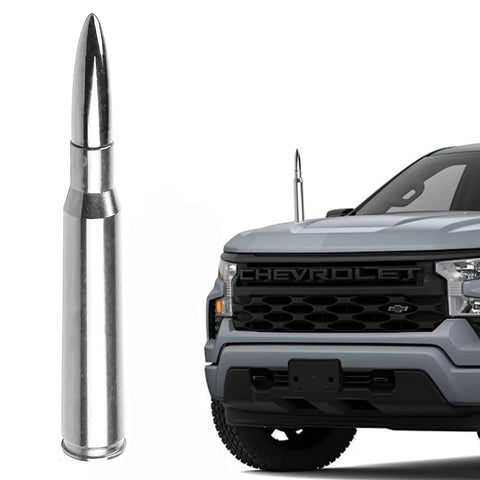 Bullet Antenna With Valve Stem Caps Mast For Chevy Silverado 1500 2500 3500 HD Ford F150 F250 F350 Denali And Jeep Chrome Truck Accessory
