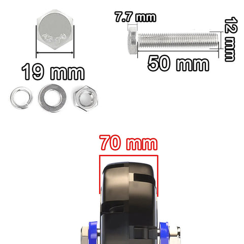 Image showing hardware measurements for Heavy Duty 4 Pack Caster Wheels With Brakes 360 Degree Swivel No Noise Steel Plate Rubber Wheels.