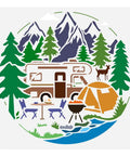 Camping Stencil For Painting 11.8 Inch Square Reusable RV Mountain Tree Template For Outdoor DIY Crafts