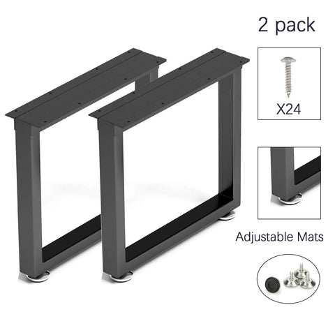 Heavy Duty Metal Table Legs With Adjustable Feet Seventeen Point Seven Inch Wide And Sixteen Inch High Square Tube Black Set Of Two