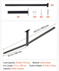 Beefy Ceiling Kayak Rack For Two Kayaks Up To 250 Lbs Heavy Duty Adjustable Overhead Garage Hanger components and dimensions.