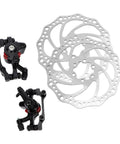 Heavy Duty Disc Brake Rotor Kit For Mountain Bike With Front Rear Pads Set 160mm Mechanical Caliper Forged Aluminum Build showing two calipers and rotors.