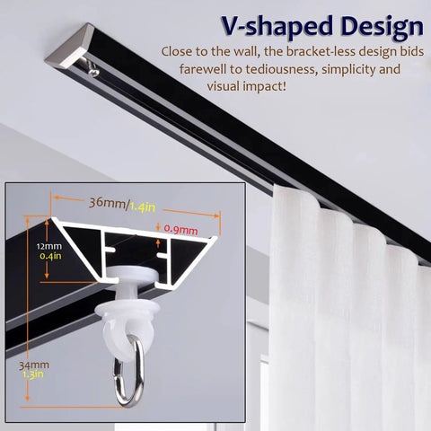 Built Like A Tank Single Track Sliding Barn Door Rail Kit Ceiling Mounted Aluminum Hidden Track System with V-shaped design.