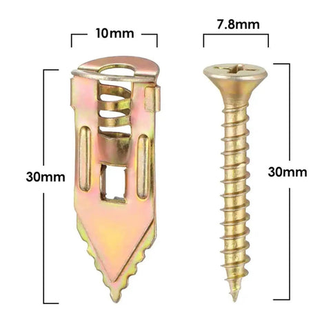 Heavy Duty Drywall Anchors Self Tapping Screws Kit For Plasterboard And Steel Walls 60 Pcs No Prep Self Drilling Install Rust Resistant Yellow Zinc Plated Carbon Steel, 30mm