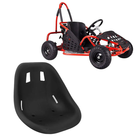 Ergonomic Universal Go Kart Seat With Backrest For Racing Drift Cars And Balance Vehicles next to a red go-kart frame.