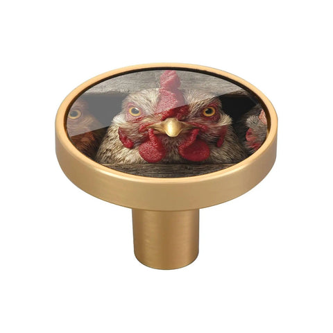 4 Pack Rooster Themed Cabinet Knobs With Gold Print Pulls For Dresser Drawers And Cupboards, Zinc Alloy Handles With Scratch Resistant Acrylic Backing, Includes 0.87in Regular Screws And 1.18in Expansion Screws, Rustic Farmhouse Decor