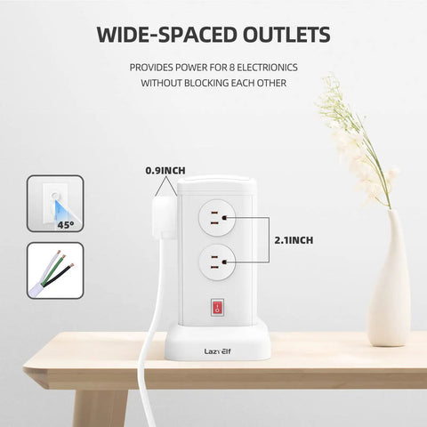 Power Strip Tower With Night Light For Home Or Office Dope Surge Protection 14 AC Outlets And 4 USB Ports Flat Plug
