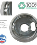 Made In USA Chrome Drip Pan Set For Electric Ranges Four Pack Includes Two Six Inch And Two Eight Inch Pans With Eco Plating