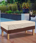 Heavy Duty Waterproof Rectangular Outdoor Patio Coffee Table Cover With Padded Handles And Durable Hem Cord Fits Large Rectangular Tables 600D Oxford Fabric UV Stabilized Beige And Brown
