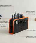 Oxford Cloth Tool Organizer Bag With Vertical Upright Slots For Screwdrivers And Bits, Red Finish, on Desktop