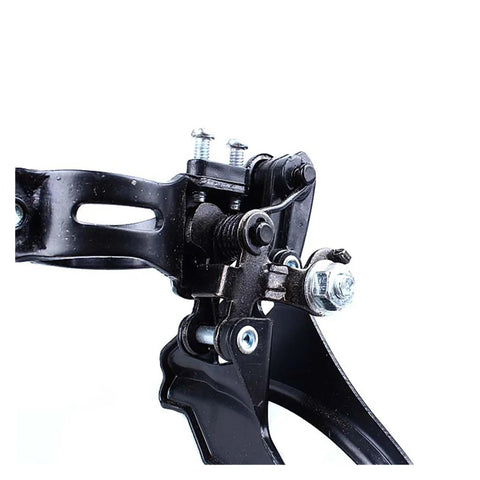 Close-up of Universal Road And Mountain Bike Thumb Shifter Set for Front Derailleur Gear Change with aluminum construction.
