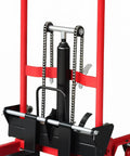 No Sweat Manual Hydraulic Pallet Jack Foldable Fork Truck Hella Smooth Swivel Wheels heavy-duty hydraulic mechanism with red frame.