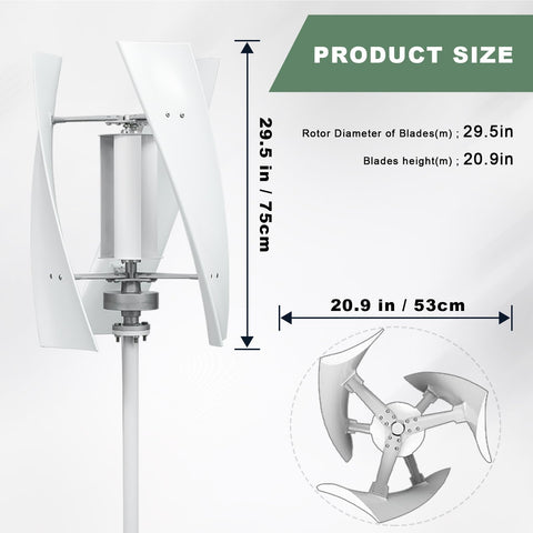 Vertical Wind Turbine Generator Kit 600W 24V With Charge Controller For Marine RV Home Use Low Noise Operation Easy Install Hybrid Solar Wind System