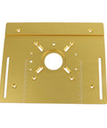 Gonna Nail Every Joint This Hella Stable Manual Router Lift Table Kit With Heavy Duty Aluminum Base Plate in gold, showing mounting holes and measurement markings.