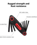Folding Hex Key Set With Metric, SAE And Torx Sizes, Chrome Vanadium Steel, 3 Pack for light home DIY with soft rubber inlays.