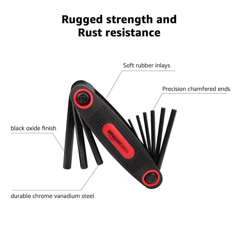 Folding Hex Key Set With Metric, SAE And Torx Sizes, Chrome Vanadium Steel, 3 Pack for light home DIY with soft rubber inlays.