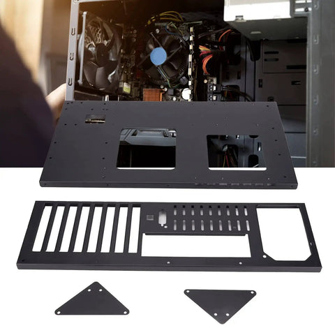 Open Air PC Case Frame For ATX Micro ATX And ITX Motherboards, showing disassembled metal frame parts for building a DIY rig.