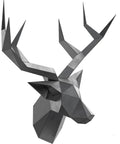 Geometric metal deer head sculpture with angular antlers, wall-mounted