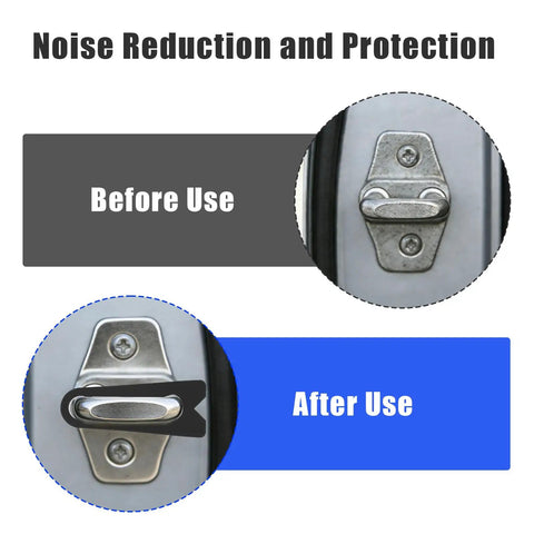 Skip The Door Slams Forever With These Heavy Duty Silicone Buffer Pads, Auto Sound Damper and Car Door Shock Absorbers showing before and after installation.