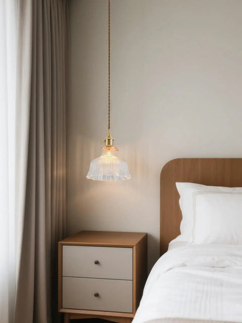 Dope Black Mini Pendant Light Fixture for Kitchen Island and Dining Area shown in a bedroom scene over nightstand