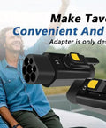 Top Shelf EV Charging Adapter Type 2 To Type 1 Converter 32A 7.2Kw with happy couple celebrating roadside.