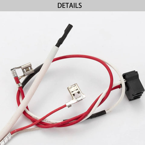 Close-up of water heater pilot/thermopile assembly with red and white wires and a black connector