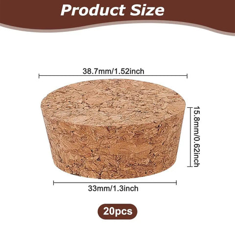 Wooden Tapered Cork Plugs Set Dope For Wine And Beer Bottles, 20 Pcs Burly Wood Corks For DIY Bottle Crafts with size dimensions