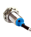 Hall Effect Proximity Sensor Switch NPN 3 Wire Normally Open With Magnet, metal cylinder with blue casing and wires