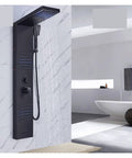 RIBEUJIZS Digital Shower System, Matte Black LED Shower Panel Waterfall Rain Faucet Set with hand shower and body jets.