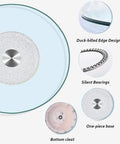 Rotating Lazy Susan Turntable with tempered glass surface showing detailed features like edge design, silent bearings, and base.