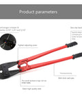 30 Inch Hand Swager Swaging Crimping Tool For Wire Rope Cable 5/32 Inch 1/4 Inch And 5/16 Inch with red handles.