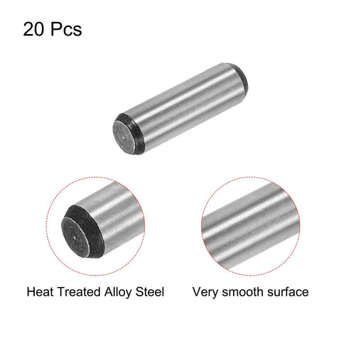 Five Sixteenth Inch Dowel Pins, One Inch Length, Heat Treated Alloy Steel For Extra Hardness, 20 Pieces