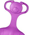 Purple Downhill Snow Sled With Handle For Kids And Adults, Large Luge Style, close-up of bear-shaped handle design.