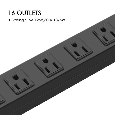 Heavy Duty Metal Wall Mount Power Strip With Built In Switch Aluminum Alloy Mount Socket showing 16 outlets.
