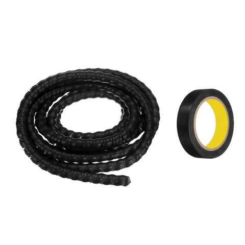 Spiral Cable Wrap 9.8 Ft Long 12 Mm Inner Diameter Flexible Cable Management Sleeve with black tape.