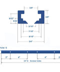Dimensions of Premium Strike Two Pack Twenty Four Inch Extruded Anodized Aluminum T Tracks with screw hole layout.