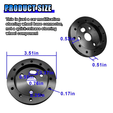 Half Inch Steering Wheel Hub Adapter Spacer Beefed Up Aluminum Conversion Kit showing product dimensions in solid black.