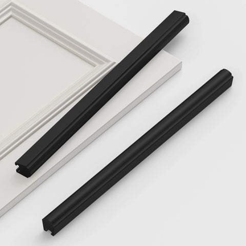 Ten Pack Adjustable Black Cabinet Drawer Pulls From 2 To 8.8 Inches Hole Spacing For Cabinets And Furniture, shown on white surface