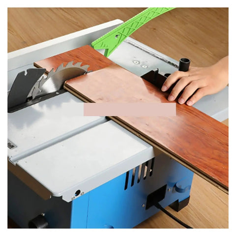 Tough As Nails 8 Inch Woodworking Table Saw Featuring Powerful 1800W Motor and Smooth Sliding Rail Design for fast dust free cuts in every garage workshop setup, detailed view with wood being cut.