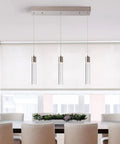 Modern Pendant Light With Adjustable Height In Brushed Nickel For Kitchen Island And Dining Bar, Dimmable LED Cylindrical Island Light With 3000K To 6000K Color Temperature For Vibe Lighting, Tasks, And Entertaining.