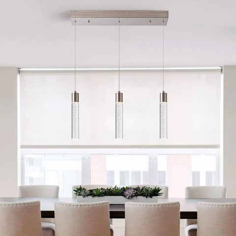 Modern Pendant Light With Adjustable Height In Brushed Nickel For Kitchen Island And Dining Bar, Dimmable LED Cylindrical Island Light With 3000K To 6000K Color Temperature For Vibe Lighting, Tasks, And Entertaining.