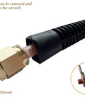 Polyurethane Reinforced Air Hose Three Eighths Inch ID, 100 Foot, 300 PSI, brass fitting, bend restrictor, close-up view