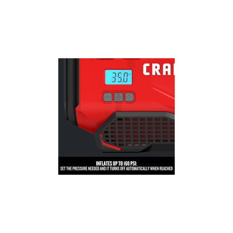 Digital display of V20 Tire Inflator Portable Air Compressor With Cordless 120V Corded And 12V Car Adapter Modes showing 35 PSI.