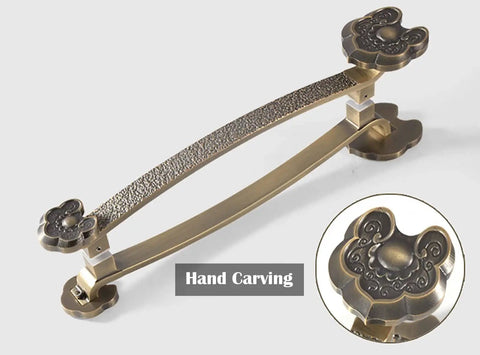 Heavy Duty Rustic Metal Sliding Barn Door Handle Double Sided Push Pull With Hardware For Interior And Exterior Doors Farmhouse Style 16 Inch 24 Inch 31 Inch 47 Inch showing hand-carved floral ends.