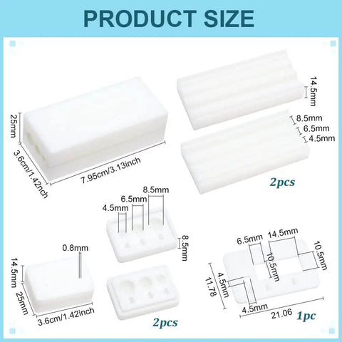 Product size dimensions of Polymer Clay Bead Roller And Hole Maker Set for 4mm 6mm 8mm beads in white plastic mold.