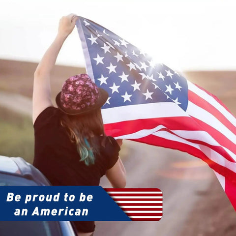 Person holding Heavy Duty 3x5 Outdoor American Flag Built Tough From Polyester With Embroidered Stars And Sewn Stripes Brass Grommets