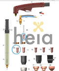 Illustrated components of PT100 Plasma Cutting Consumables Kit for Everlast PowerPlasma 102i 100s, featuring tips and electrodes.