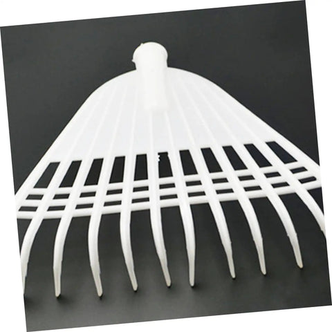 Close-up of white rake head from Two Pack Long Handle Gardening Rake With Sturdy Latex Soil Rake For Lawn And Garden Leveling Heavy Duty Agricultural Tool
