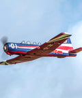 CJ6 V2 1200mm RC Airplane with Nanchang CJ-6 style livery in flight, showing aerobatic design and LED lights.