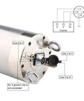 Close-up of wiring connections on 5.5KW ER25 CNC Water Cooled Spindle for Stone Milling, High Speed 800Hz, 125mm tooling diameter